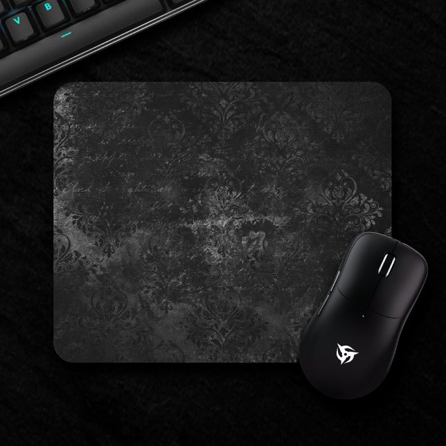 Velvety Onyx Damask | Black Vampy Grunge Baroque Mouse Pad (Creator Uploaded)