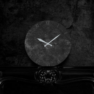 Velvety Onyx Damask   Black Vampy Grunge Baroque Round Clock