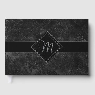 Velvety Onyx Damask Black Vampy Grunge Custom Guest Book