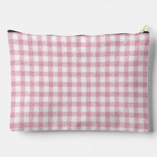 Velvety Pink and White Gingham Charm Accessory Pouch