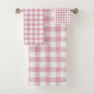 Velvety Pink and White Gingham Charm Bath Towel Set