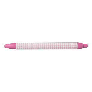 Velvety Pink and White Gingham Charm Black Ink Pen