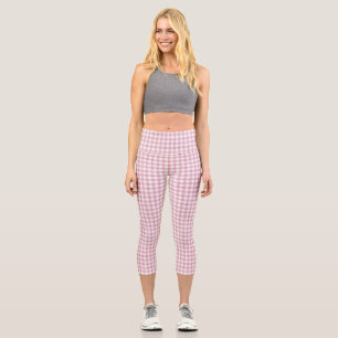 Velvety Pink and White Gingham Charm Capri Leggings