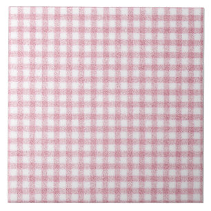 Velvety Pink and White Gingham Charm Ceramic Tile