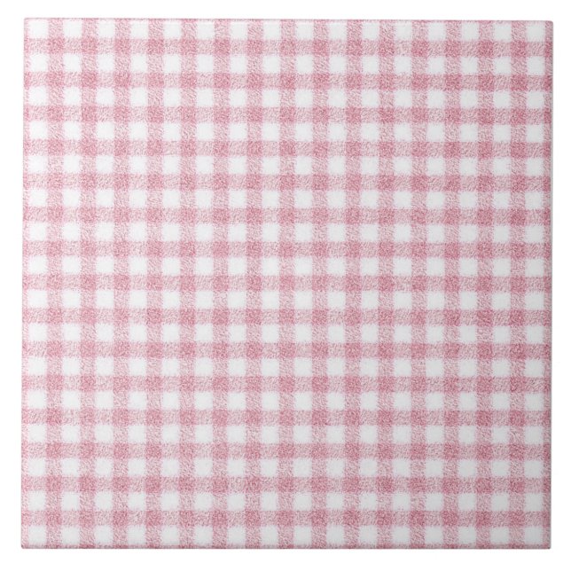 Velvety Pink and White Gingham Charm Ceramic Tile (Front)