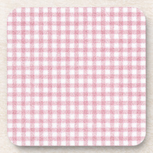 Velvety Pink and White Gingham Charm Coaster
