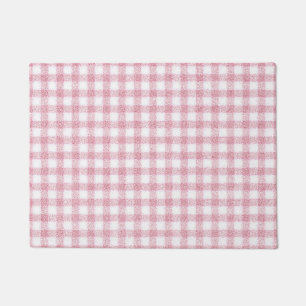 Velvety Pink and White Gingham Charm Doormat