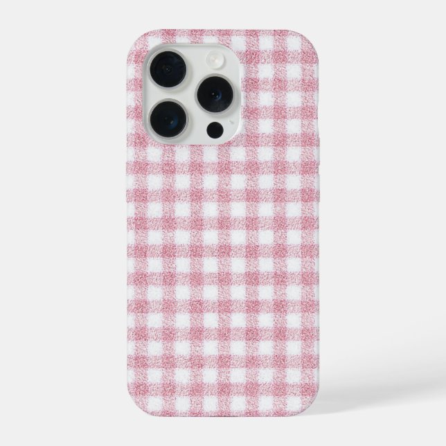 Velvety Pink and White Gingham Charm iPhone Case (Back)
