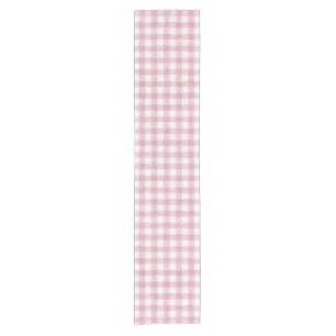 Velvety Pink and White Gingham Charm Short Table Runner