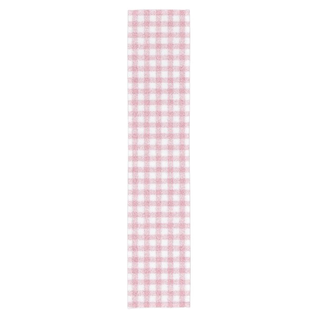 Velvety Pink and White Gingham Charm Short Table Runner (Front)
