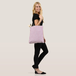 Velvety Pink and White Gingham Charm Tote Bag