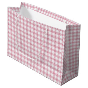 Velvety Pink and White Tiny Gingham Charm Large Gift Bag