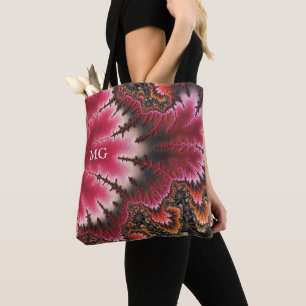 Velvety Rosy Floral Look Fractal Abstract Monogram Tote Bag