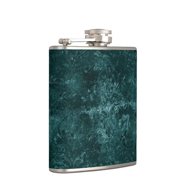 Velvety Teal Damask | Dark Green Grunge Baroque Hip Flask (Right)