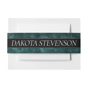 Velvety Teal Damask   Dark Green Grunge Baroque Invitation Belly Band
