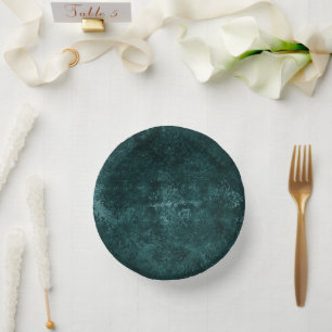 Velvety Teal Damask   Dark Green Grunge Baroque Paper Plate