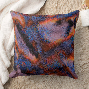 Velvety texture smeared with red to blue oil paint cushion