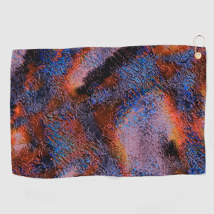 Velvety texture smeared with red to blue oil paint golf towel