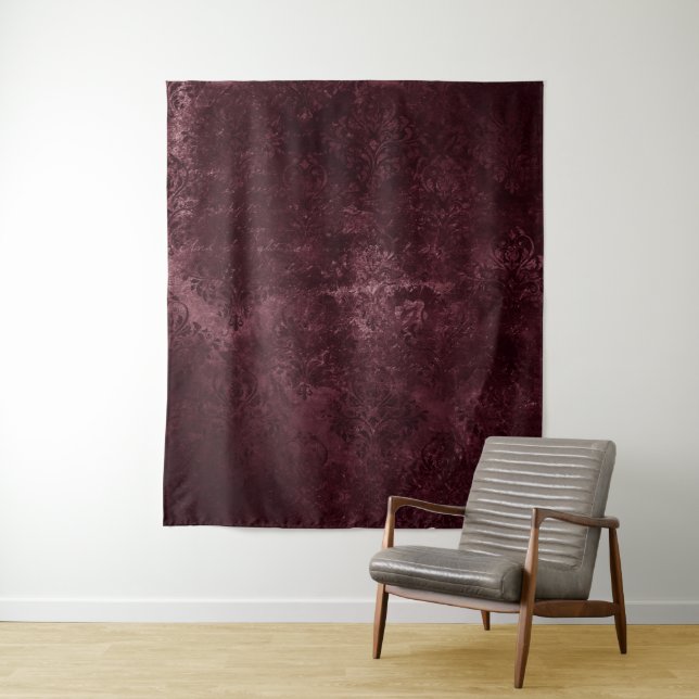 Velvety Wine Damask | Bordeaux Sangria Backdrop Tapestry (In Situ)