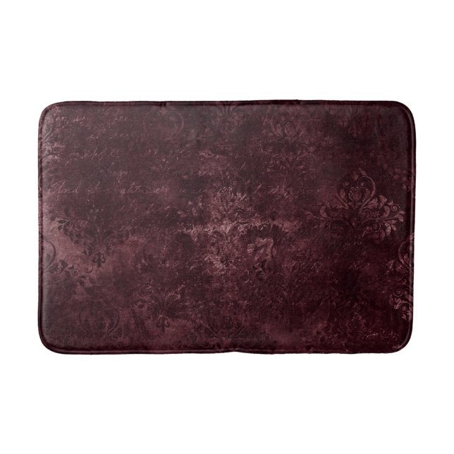 Velvety Wine Damask | Bordeaux Sangria Grunge Glam Bath Mat (Front)