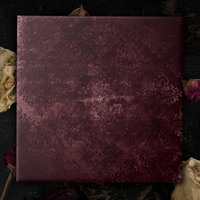 Velvety Wine Damask | Bordeaux Sangria Grunge Glam Ceramic Tile (Creator Uploaded)