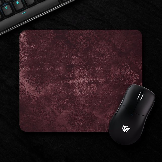 Velvety Wine Damask | Bordeaux Sangria Grunge Glam Mouse Pad (Creator Uploaded)