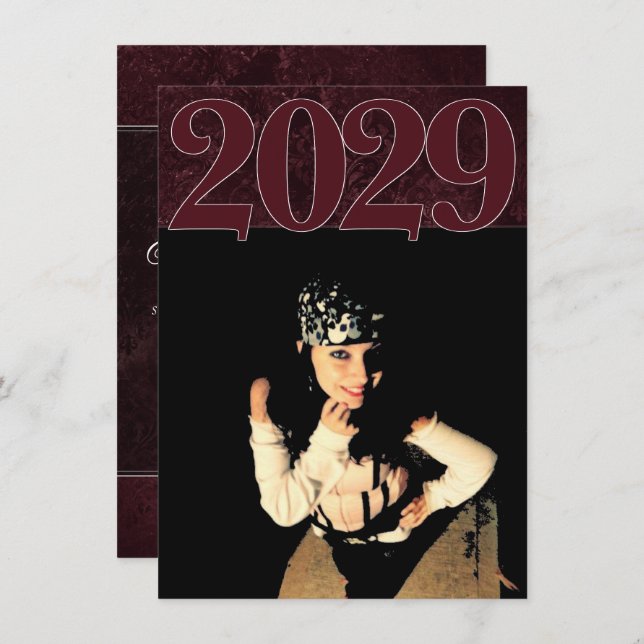 Velvety Wine Damask | Maroon Grunge Baroque Photo Invitation (Front/Back)