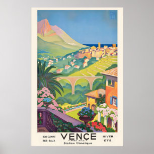 Vence Pres Nice Hiver Ete France Vintage Travel Poster