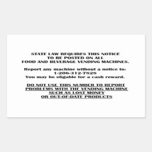 vending machine notice rectangular sticker