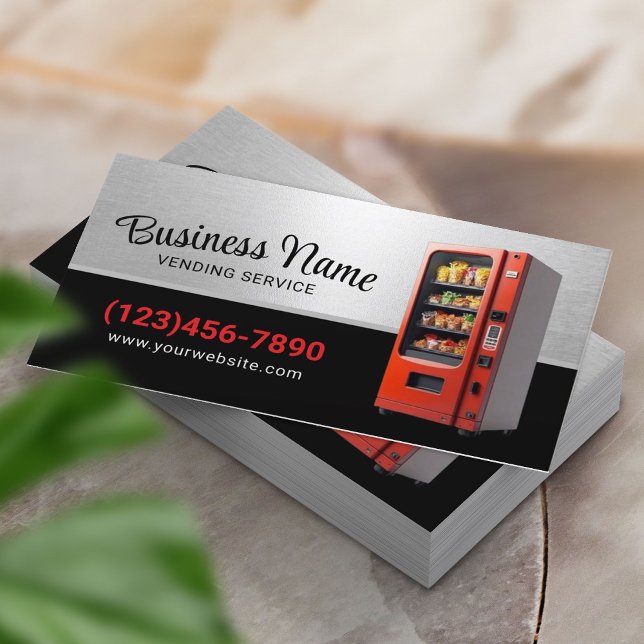 Vending Service Snack Vendors Modern Metal Business Card (Creator Uploaded)