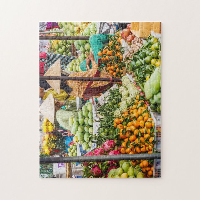 Vendors on vegetable market jigsaw puzzle (Vertical)