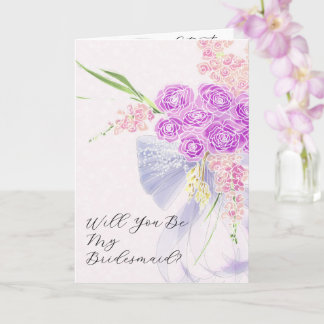 Vendretti Blue Sheer Bow and Bouquet on Blush Pink Card