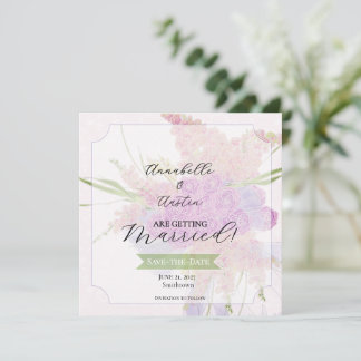 Vendretti Blue Sheer Bow and Bouquet on Blush Pink Save The Date
