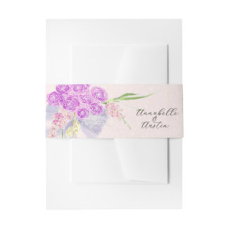 Vendretti Sheer Blue Bow Bouquet on Pink Invitation Belly Band