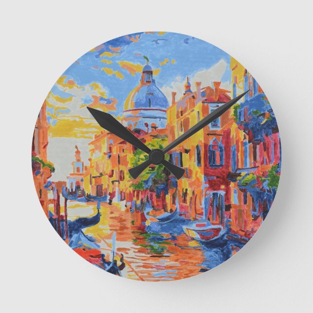Venetian Canal at Sunset  Round Clock (Front)