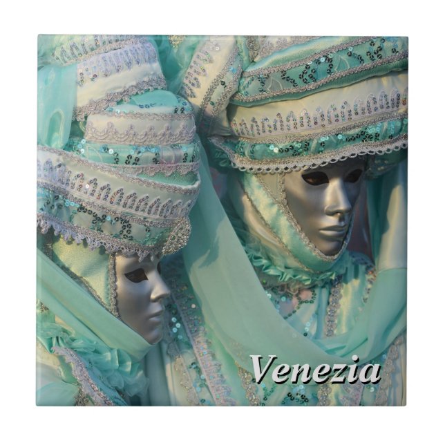 Venetian Couple With Carnival Costumes Tile (Front)