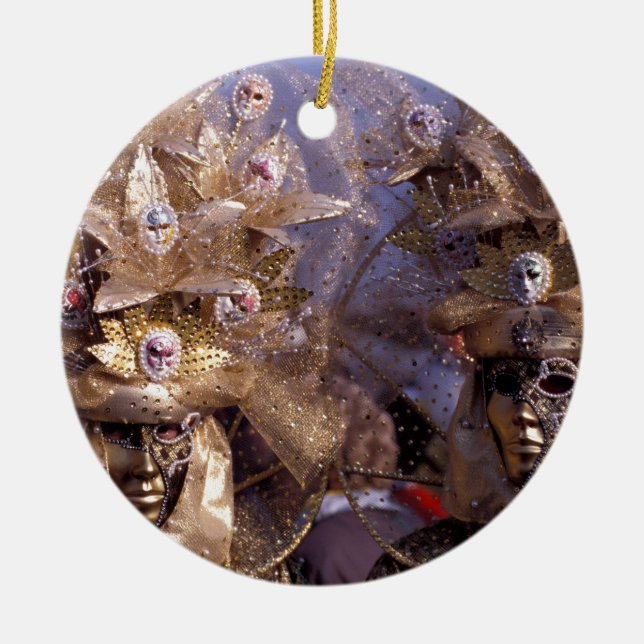 Venetian Couple With Golden Carnival Costumes Ceramic Ornament (Front)