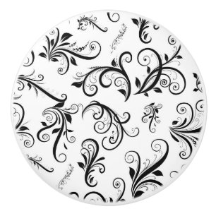 Venetian Damask, Damask Pattern - Black White Ceramic Knob