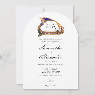Venetian Gondola With Parents Black White Wedding Invitation