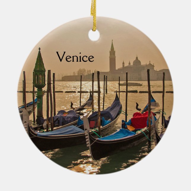 Venetian Gondolas Venice Italy Waterfront Ceramic  Ceramic Ornament (Back)