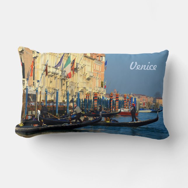 Venetian Gondoliers on Canal Grande Lumbar Cushion (Front)