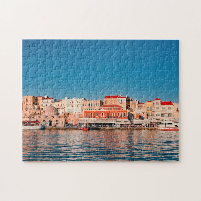Venetian harbour in Chania at blue hour, Crete,  Jigsaw Puzzle (Horizontal)