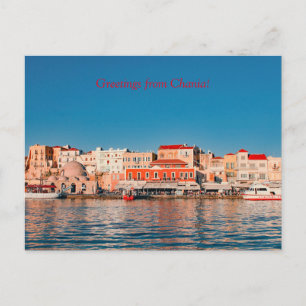 Venetian harbour in Chania at blue hour, Crete, Postcard