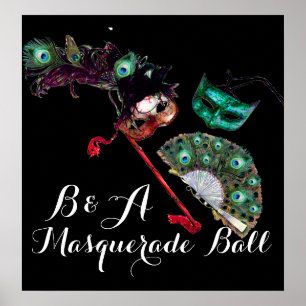 VENETIAN MARDI GRAS MASKS MASQUERADE BALL MONOGRAM POSTER