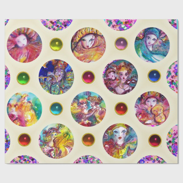 VENETIAN MARDI GRAS MASKS MASQUERADE FACES WRAPPING PAPER (Flat)