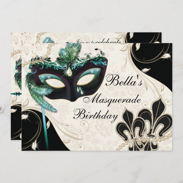 Venetian Mask Masquerade Party Invitations (Front/Back)