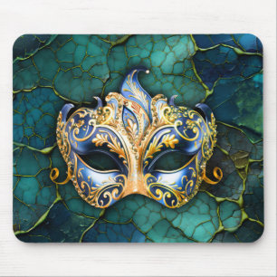 Venetian Mask on Teal-Blue Background Mouse Pad