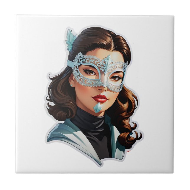 Venetian Masked Lady Ceramic Tile (Front)