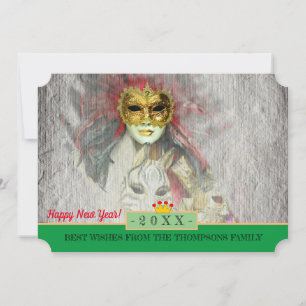 Venetian Masks & Happy New Year! Card /Italy