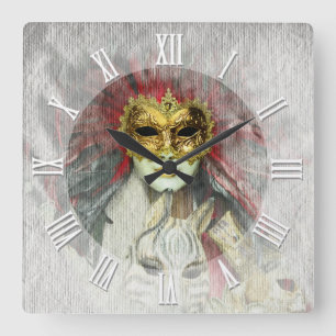 Venetian Masks Vintage Art, Carnival, Italy Square Wall Clock